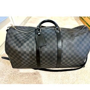 Louis Vuitton 55 Keepall Bandolier Graphite Damier Black/Gray 55